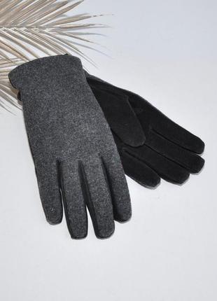 Тепленькие перчатки из замшевые кожи и шерсти1 фото