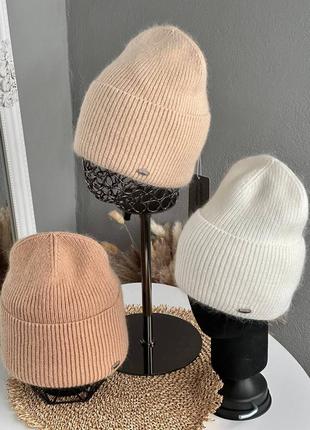 Теплая женская зимняя шапка ангора, машинная вязка, 9 цветов5 фото