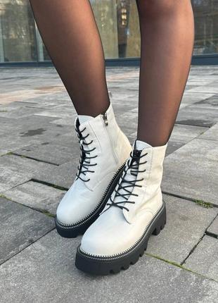 Зимові жіночі чобітки boots white натуральна шкіра та мех5 фото