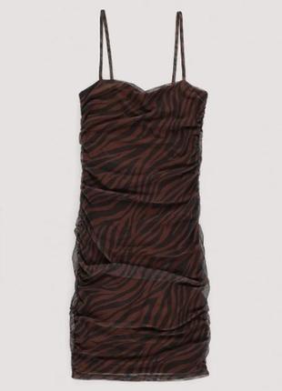 Женское платье na-kd recycled ls mesh dress brown zebra print eu 365 фото