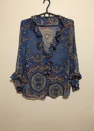 Красивая блуза zara printed ruffled blouse - xs-s6 фото