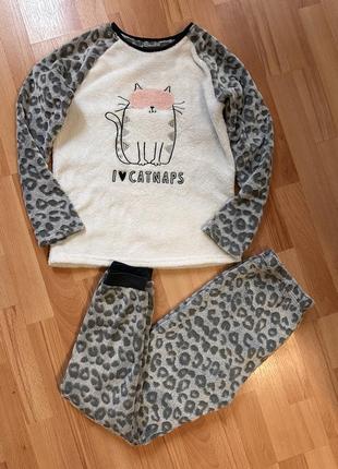 Тепла піжама костюм комплект теплая пижама с котом кошкой кицькою