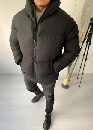 Классическая мужская зимняя курточка, стильная черная куртка на синтепоне с капюшоном большого размера2 фото