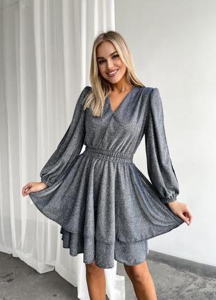Блискуча люрексова сучасна яскрава срібна-хамелеон сукня 🔥20248 фото