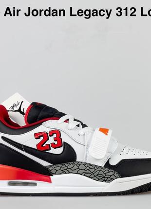 Nike air jordan legacy 312 low кроссовки мужские кожаные белые с красным демисезонным осенними высокими7 фото