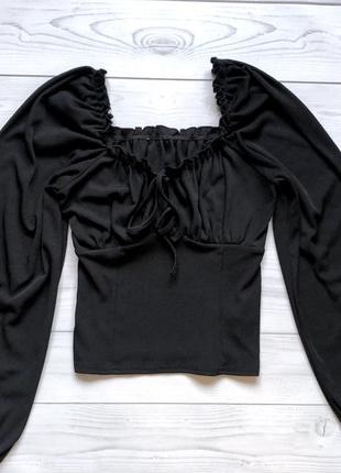 Топ кофточка в рубчик со сборкой на груди в корсетном стиле