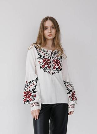 Сорочка-вишиванка жіноча "квітка" біла жіноча блузка вишита бавовняна4 фото