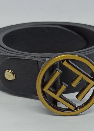 Ремінь брендовий жіночий чорний вузький натуральна шкіра з золотистою фурнітурою