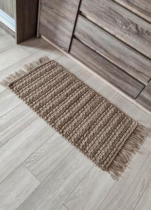 Плетений коврик з китицями. джутовий килимок для ванни. вхідний килим9 фото