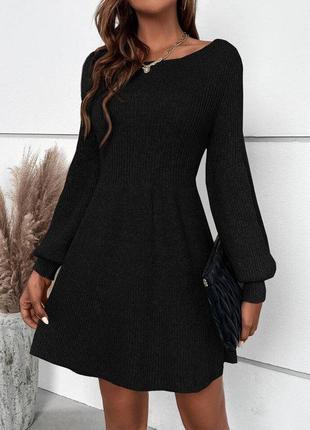 Стильное женское платье вязаное, модное теплое женское платье, черное вязаное платье2 фото