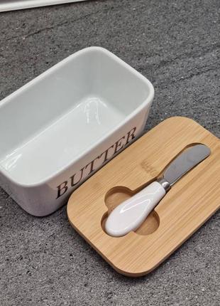 Масленка interos butter керамика бамбуковая крышка3 фото