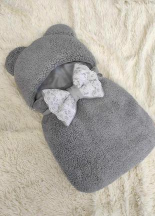 Конверт спальник тедди для новорожденных малышей, серый