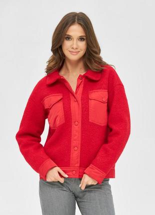 Демісезонна куртка жіноча із натуральної вовни к-166 червоний