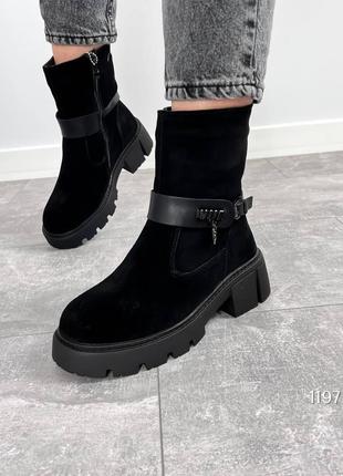 Ботинки сапоги зима натуральная замша черный