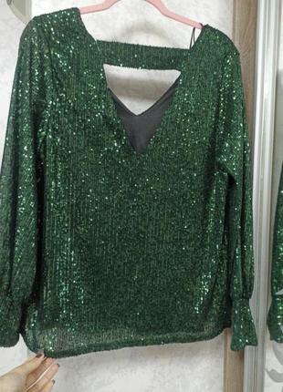 Зеленая блузка с пайетками5 фото