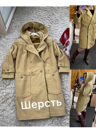 Очень классное шерстяное пальто в цвете камел/пальто с капюшоном,р,xs-m1 фото