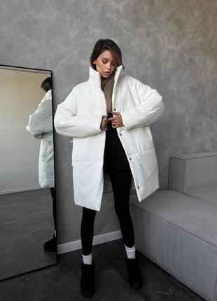 Стильная женская зимняя куртка из качественной плащёвки, белая, черная, коричневая курточка батал с поясом4 фото