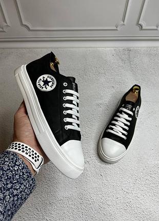 Кеди converse з натуральної шкіри чорні на білій підошві, молодіжні кеди cnv з білою шнурівкою