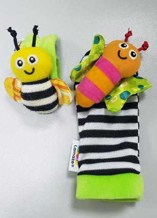 Lamaze набор сенсорный носочек браслет погремушка малышу 0-24м пчелка бабочка1 фото