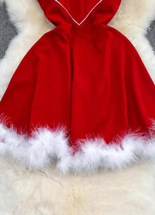 Платье короткое зимнее трендовое на брителях с мехом качественное стильное праздничная красная черная4 фото