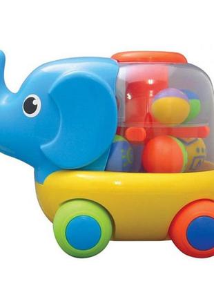 Розвивальна іграшка-каталка baby mix "слоник з кульками" юла з мотузкою польша3 фото