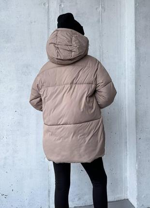 Куртка с капюшоном удлиненная зима беж черная молоко2 фото