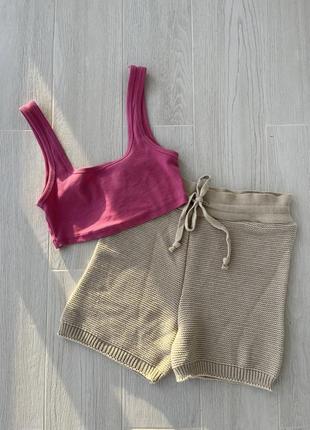 Пижама бежевые вязаные шорты + топ zara