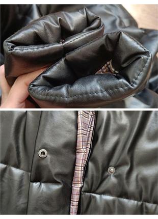 Кожаный длинный оверсайз пуховик пальто.4 фото