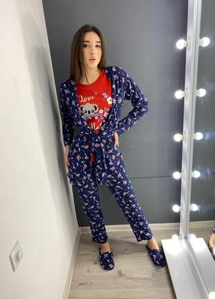 Pijamoni 5в1 халат-футболка-штани-маска-тапки 100%бавовна с, м, л,хл