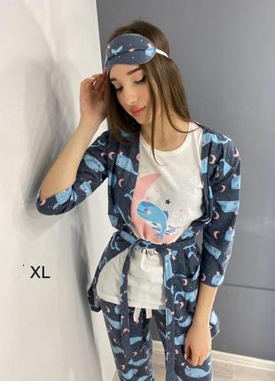 Pijamoni 5в1 халат-футболка-штаны-маска-тапки 100%хлопок с, м,  л,хл