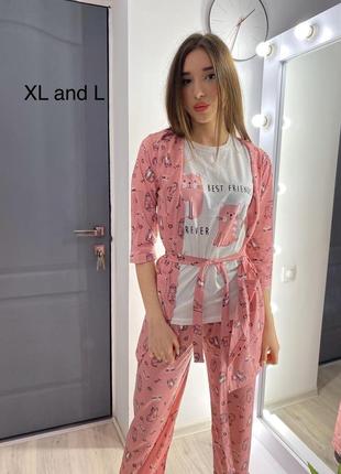 Pijamoni 5в1 халат-футболка-штаны-маска-тапки 100%хлопок с, м,  л,хл