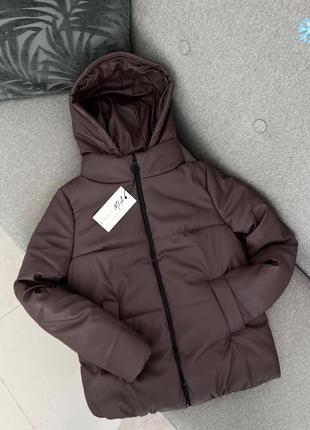 Пуховик женский кожаный зимний до -15°с roudi шоколадный куртка женская теплая с капюшоном зима