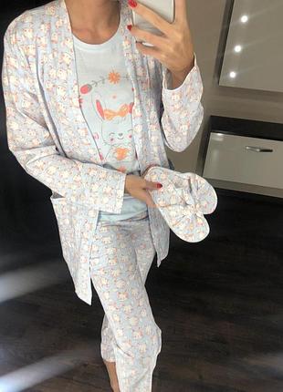 Pijamoni 5в1 халат-футболка-штани-маска-тапки 100%бавовна с, м, л,хл