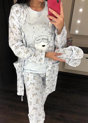 Халат-футболка-штаны-маска-тапки 100%хлопок с, м,  л,хл