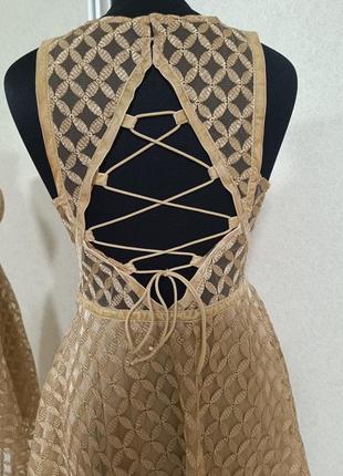 Нарядное сексуальное эффектное прозрачное золотое блестящее платье 👗 с шнуровкой на спинке корсет в виде sandro maje3 фото