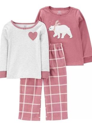Флісовий комплект піжама для дівчинки: флісові штани та кофта, бавовняна кофта carter’s картерс1 фото