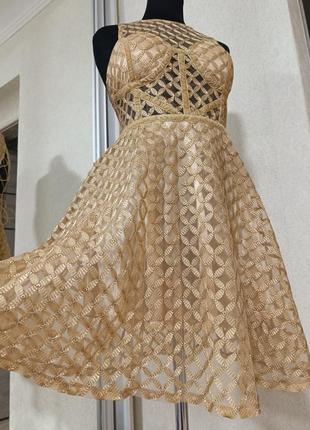 Нарядное сексуальное эффектное прозрачное золотое блестящее платье 👗 с шнуровкой на спинке корсет в виде sandro maje2 фото