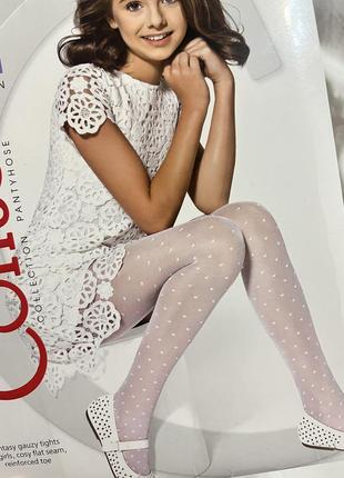 Белые капроновые колготы с узором для девушек conte 116-122 104-110