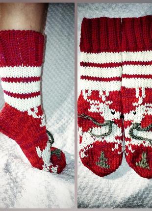 Р. 44-47 вовняні, в'язані, високі, товсті, зимові шкарпетки, капці. подарунок чоловікові.1 фото
