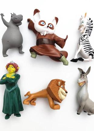 Набір фігурок кіностудії dreamworks resteq 4-5 см. ігрові фігурки із мультфільмів 6 шт. кунг фу панда. мадагаскар. шрек1 фото