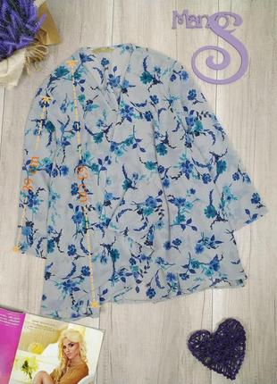 Жіноча блузка tu без застібки з коротким рукавом блакитна прозора з квітковим принтом розмір 14 (l)7 фото