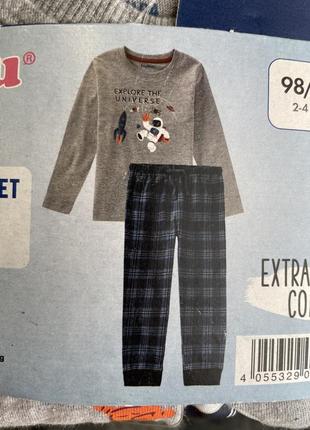 Пижама теплая lupilu 98-104 2-3-4 домашний костюм для мальчика хлопок лонгслив серый космос + фланель клетчатые штаны4 фото