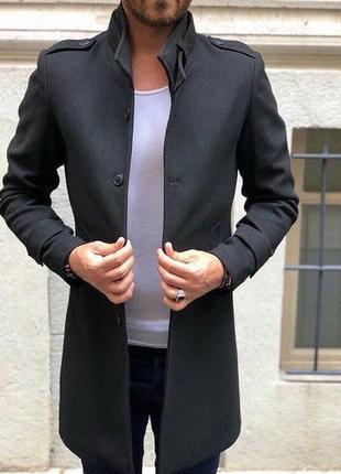 Базовое пальто мужское на синтепоне кашемир кашемировое черное серое графит прямое строгое классическое качественное1 фото