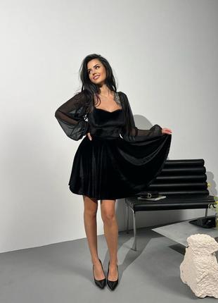 Сукня з шифоновими рукавами тканина: королівський бархат, рукав - шифон розміри: 42-44, 46-48