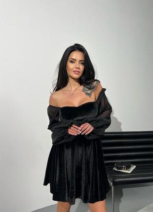 Сукня з шифоновими рукавами тканина: королівський бархат, рукав - шифон розміри: 42-44, 46-48