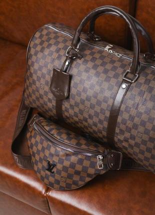 Комплект сумка + бананка louis vuitton коричневая клетка