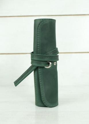 Кожаный пенал "скрутка на 4 кармана", натуральная винтажная кожа, цвет зеленый1 фото
