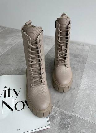 Ботинки в стиле берцы женские кожаные зимние, бежевые8 фото