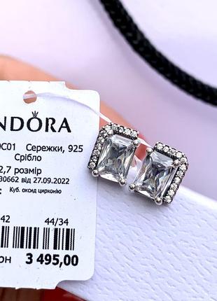 Серьги пандора серебро 925 pandora серьги «блестящий прямоугольник с ореолом» серьги пусеты шарики оригинальные серьги пандора новые бирка пломба