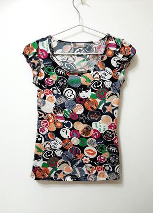 Vdp италия кофточка футболка микрофибра-эластик короткиt рукава чёрная/белая/разноцветная женская2 фото